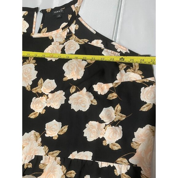 Torrid Women's Floral Peplum Tank Top - Black & Peach Roses Size 3 - Picture 2 of 9